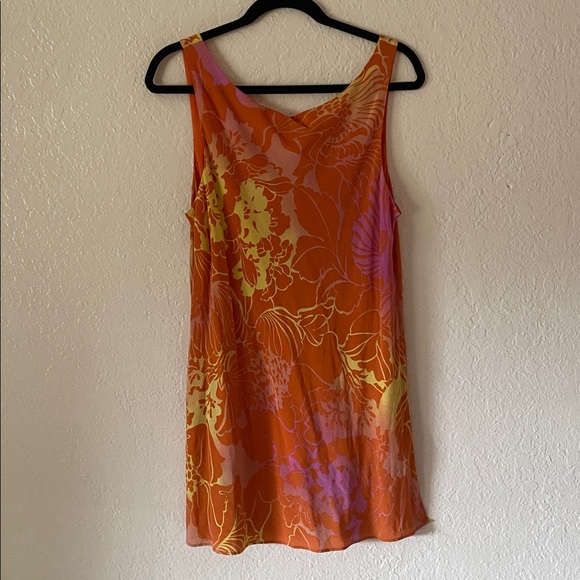 Lafayette 148 New York 100% Silk  Floral Mini Slip Dress Size 12 Orange Yellow - Picture 4 of 7
